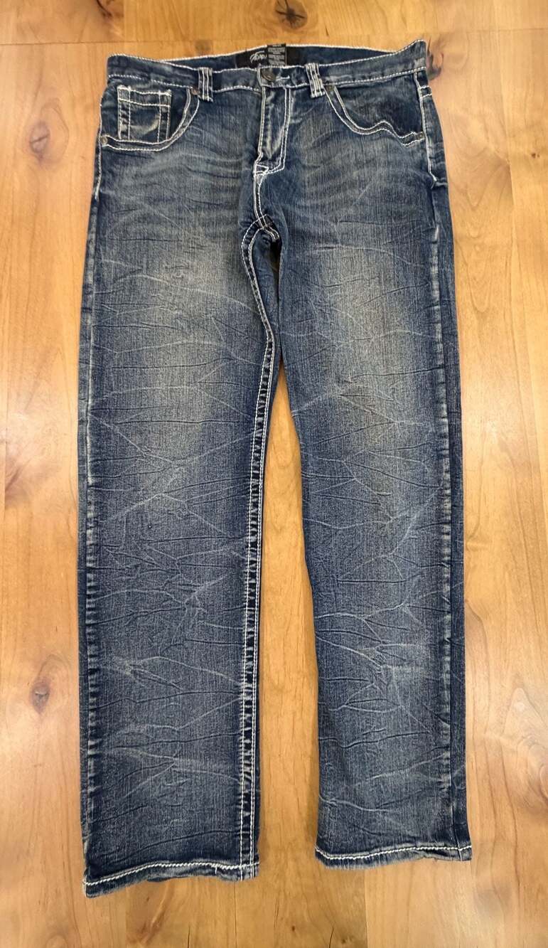 True Luck Mens Blue Denim Straight Jeans Size 34x32